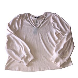 Cable & Gauge Women’s V Neck Rhinestone Whisper White Sweater XL  NWT